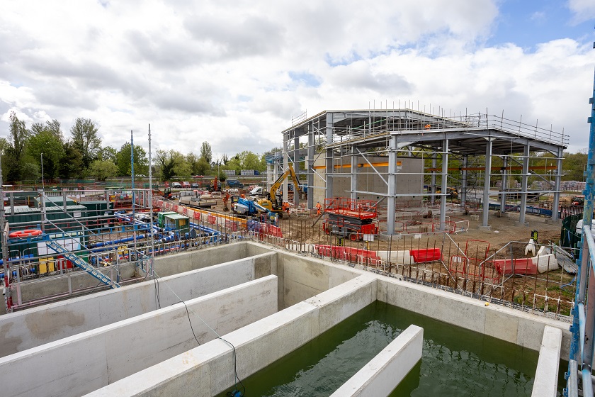 A water treatment works under construction